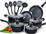 Cook N Home 15 Piece Non stick Black Soft handle Cookware Set