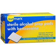 Sunmark Sterile Alcohol Prep Pads with Benzocaine, 100 Count