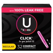 U by Kotex Click Compact Tampons, Regular, Unscented, 32 Count