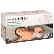 The Honest Company Club Box Diapers with TrueAbsorb Technology, Painted Feathers & Bunnies, Size 2, 76 Count