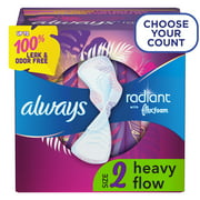 Always Radiant Feminine Pads for Women, Size 2 Heavy, with Wings, Scented, 26 Ct