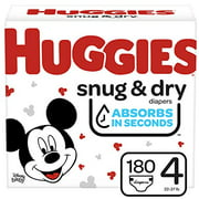 Huggies Snug & Dry Baby Diapers, Size 4, 180 Ct, One Month Supply