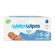 WaterWipes Plastic-Free Original Baby Wipes, 99.9% Water Based Wipes, Fragrance-Free for Sensitive Skin, 540 Count (9 Packs)