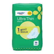 Equate Ultra Thin Pads with Flexi-Wings, Unscented, Regular, Size 1 (36 Count)