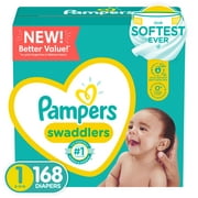 Pampers Swaddlers Newborn Diapers, Soft and Absorbent, Size 1, 168 ct