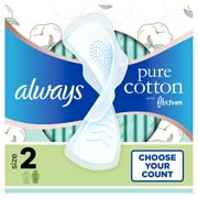 Always Pure Cotton Feminine Pads With WIngs, Size 2, Heavy Absorbency, 24 Count