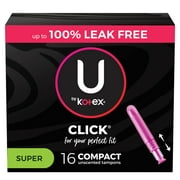 U by Kotex Click Compact Tampons, Super, Unscented, 16 Count