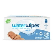 WaterWipes Plastic-Free Original Baby Wipes, 99.9% Water Based Wipes, Fragrance-Free for Sensitive Skin, 540 Count (9 Packs)