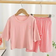CYRBOKO Girls Pajama Sets, Soft Cotton 3/4 Sleeve 2-piece Loungewear Sets Pink Size 10-12 T
