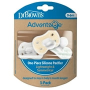 Dr. Brown's Advantage One-Piece Silicone Baby Pacifier, Fully Symmetrical, Neutral, 0-6M, 3 Pack