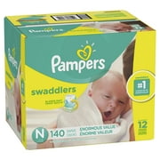 Pampers Swaddlers Soft and Absorbent Diapers, Size N, 140 Count
