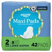 Equate Maxi Pads with Flexi-Wings, Long Super Absorbency, Size 2, 42 Count